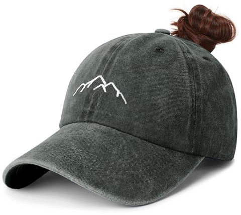 HeyCaps Pferdeschwanz Baseball Cap Damen Verstellbare Baseballkappe Vintage Mützen Sonnenschutz Basecap Mit Zopf Loch für Sommer Sport