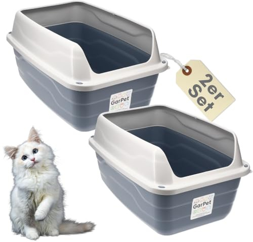 2er Set Katzenklo Hoher Rand Extra hohe Katzentoilette offen Katzenklo mit hohem Rand groß ohne Deckel Doppelpack Katzentoiletten