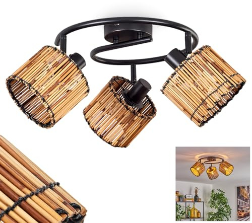 HOFSTEIN Deckenleuchte Cando, verstellbare Deckenlampe aus Metall/Holz in Schwarz/Naturfarben, moderne Leuchte im Boho/skandinavischen-Design, 3 x E14, Esszimmmer, Schlafzimmer, Wohnzimmer, Küche