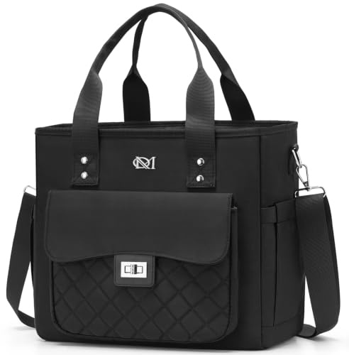 RJEU Lunchtasche Damen,Stylishe Isolierte Lunch Bag für Arbeit/Picknick,Auslaufsichere Kühltasche mit Verstellbarem Schulterriemen für Erwachsene,Schwarz