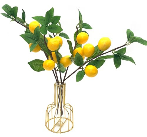 DHER 5 pcs Künstlicher Zitronenzweig, Simulation Obst Dekoration | Zitronen Deko Stiele für Haus, Tischdekoration, Hochzeit, Weihnachten Haus Dekoration, Party, Garten Dekoration Requisiten