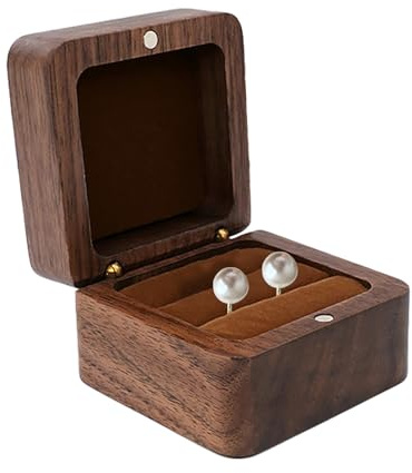 Scatola per anelli in legno, scatola per fedi nuziali in legno | elegante porta anelli rustico,espositore portaanelli portatile, piccola valigetta per anelli, porta gioielli per proposta di matrimonio