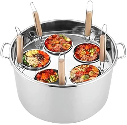 Kindevieft Set di Inserti per Cuocipasta in Acciaio Inox, Pentola per Brodo Commerciale con Pentola per Pasta E Cestello per Scolapasta con Inserto per Pentole per Ristoranti Domestici,4Holes