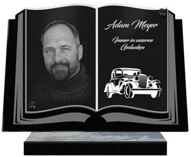 ETERNEL - Personalisierte Grabplatte Buch Sammlerauto Foto und Text anpassbar, lasergravierte Grabplatte für Hommage, Grabplatte, Grabstein, Trauer, Beerdigungen