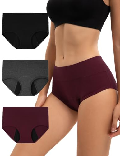 INNERSY Periodenunterschwäsche Starke Blutung Baumwolle Periodenslip 3 Pack | Menstruation Slip High Waist, Waschbare Periode Panties, Unterwäsche Damen Auslaufsicher, Hohe Saugfähigkeit, Periodenslips