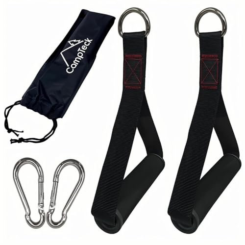 CampTeck U7278 Agarres Poleas Gym Máquinas de Cable, Accesorios para Gym Máquinas de Ejercicios, Agarraderas Gym (par) con Mosquetones y Bolsa de Transporte - Negro - Mango de Espuma