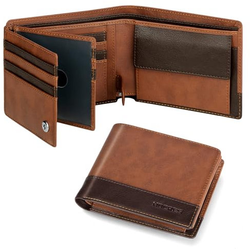 HOCRES® Wallets for Mens Muti-Functional RFID Blocking Leather Slim Wallet with 15 Credit Card Holders, 2 Banknote Compartments & 2 ID Window Minimalist Wallets Men with Gift Box
