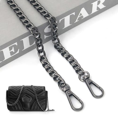 MOVKZACV Taschenkette 120cm, Metall Tasche Kette, Crossbody Tasche Schultergurt Ersatz, Schwarzes Schultergurt Handtasche Kettenriemen für Damen Handtaschen Umhängetasche Geldbeutel