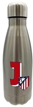 CYPBRANDS Atlético de Madrid - Botella Agua de Acero Inoxidable, Cierre Hermético, con Diseño Letra J en Rojo, 550 ml, Color Metalizado, Producto Oficial