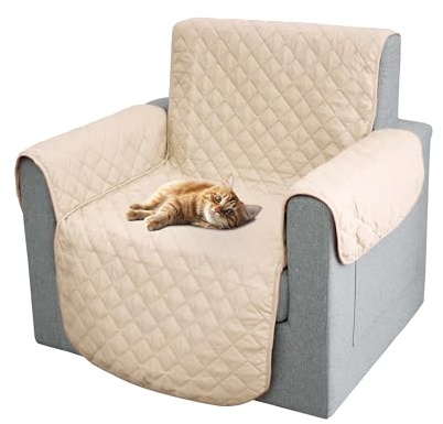 Comart - Copripoltrona Majestic - Copri Poltrona con Braccioli - Telo Trapuntato - Reversibile - Antigraffio - per Cani e Gatti - Lavabile in Lavatrice - Antiscivolo - Panna - Poltrona 1 Posto