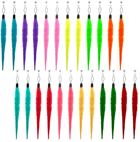 24 Stück Katze Wand Spielzeug Ersatz Nachfüllung Katzenwurmspielzeug Nachfüllungen Interaktives Katzenspielzeug Nachfüllung Katzenstab Spielzeug Ersatzminen pelziger Schwanz Wurm für Kätzchen