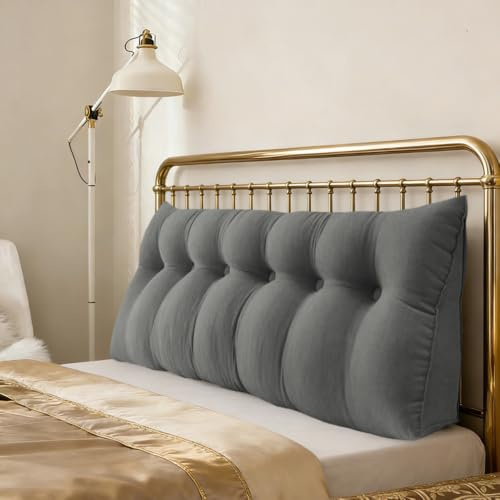 HUOLE Rückenkissen für Bett, Lesekissen, dreieckig, großes Stützkissen, Kopfstütze zum bequemen Sitzen, 180 x 50 x 20 cm, Dunkelgrau