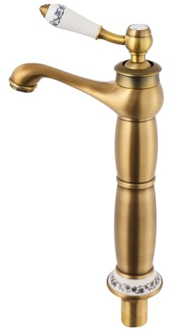 Wasserhahn Bad Hoch Antikes Messing, Retro Gold Waschtischarmatur Hoch, Einhebel Mischbatterie Antik Badarmatur Waschbecken Badezimmer, Waschtischarmatur,Kaltes und Heißes Wasser Vorhanden