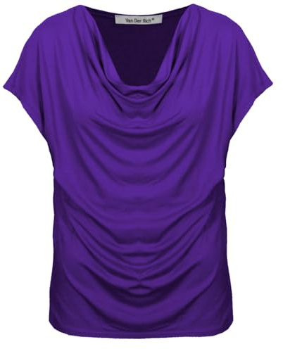 Van Der Rich ® - T-Shirt mit Wasserfallkragen Kurze Ärmel - Damen (Violett, XXL)