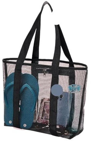 WXBCDS Bolsa Playa Rejilla Bolsa de Playa de Malla, Bolsa de Lavado de Viaje de Gran Capacidad, Bolsa de Almacenamiento for natación(1PC Black)