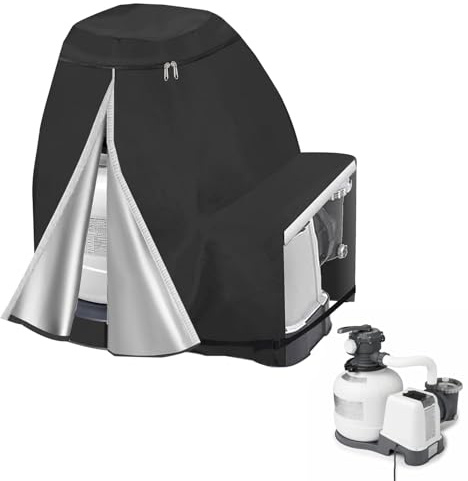 Poolpumpe Abdeckung, 600D Pumpenhäuschen für Poolpumpe, Pool Pumpenabdeckung, Sandfilteranlage Abdeckung, Poolpumpenabdeckung 70 * 65 * 55cm (Schwarz)