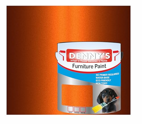 Metallic Water-Based Furniture Paint Satin Finish, No Primer Required, Interior/Exterior Non Toxic Eco Friendly 250ML Plastic, Metal & Wood Fast Drying (Orange Metallic)