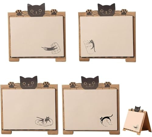 HSYTEK 160 Blatt Haftnotizen Können Stehen 3D Niedliche Katze, Selbstklebende Klebezettel, 4 Blöcke à 40 Blatt Wiederverwendbar Sticky Notes zum Erinnerung Checkliste To Do für Büro, Zuhause, Schule