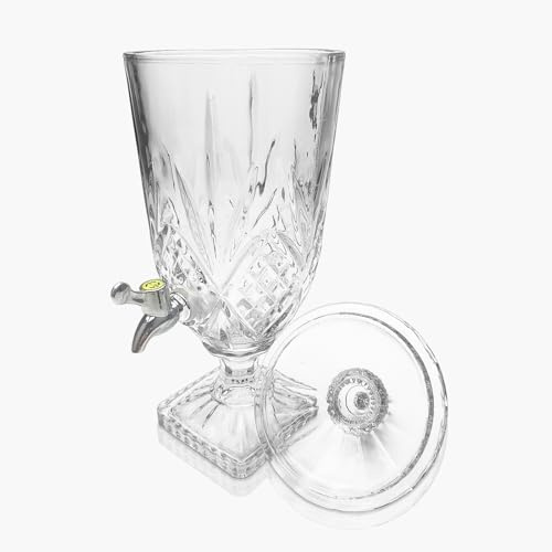 3L Drink Dispenser with Stainless Tap, Glass Drink Dispenser for Parties, Glass Iced Beverage Dispenser with Wide Mouth for Party Wedding Home Picnic Birthday (Style 3)