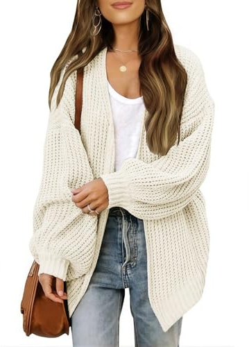 NLAND Dam stickad kofta med fickor långärmad öppen lös ledig tröja för kvinnor cardigan, Beige, XL