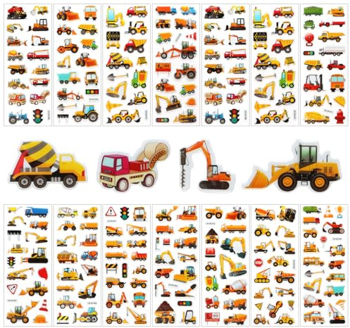 Lote de 14 pegatinas de coche, pegatinas 3D impermeables para excavadora, pegatinas para niños, de 2 a 4 años, para niño, niña, bricolaje, álbumes de recortes de recompensa