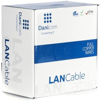 Danicom CAT6A S/FTP 100m cable sur bobine rigide - LSZH (Dca), POE, Ethernet, LAN, câble de raccordement, câble de données, RJ45 - pour armoire de serveur, commutateurs, routeurs, modems !