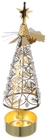 TOYANDONA Rotating Candle Holder with Golden Iron Christmas Tree Sturdy Metal Tealight Spinner for Xmas Valentine Wedding Party Decorations Elegant Festive Centerpiece Secure Candlestick