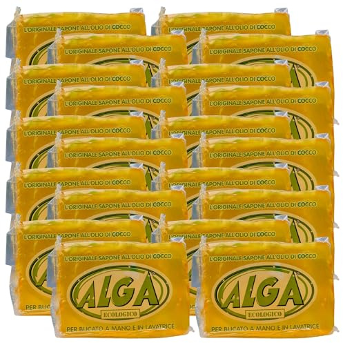 Sapone Ecologico Per Bucato a Mano e Lavatrice, Naturale all'Olio Di Cocco, Delicato Sulla Pelle. Ottima Azione Detergente, Biodegradabile 400g (20 Unità)