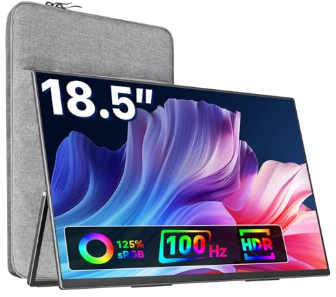 VisionOwl Large Portable Monitor 18.5 Inch 1080P FHD 100Hz Laptop Monitor 125% sRGB HDMI USB-C Portable Screen for Laptop Mac Surface PC PS5 Xbox Built-in Kickstand & Speakers, VESA Mountable