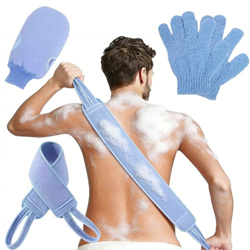 3PCS Exfoliating Set, Exfoliatings Gloves, Exfoliating Towel, Body Scrubber for Deep Cleansing, Extra Long Exfoliating-Washcloth and Bath Mitts to Remove Dead Skin, Ingrown Hair, for Men and Women Spa