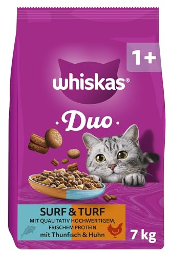 WHISKAS Duo Trockenfutter für ausgewachsene Katzen 7kg Surf & Turf