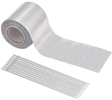 Ruban Thermique pour Échappement,Bande d'Isolation Adhésive pour Conduit avec 20 Attaches en Acier Inoxydable - Ruban d'Échappement Usage Intensif | pour Plomberie, Automobile, Motocyclette,