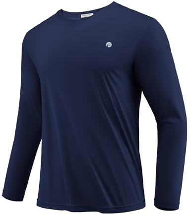 PINSPARK sport-t-shirts för män, långärmad UPF50+ UV-skydd, snabbtorkande ventilerande funktionell skjorta, rund hals, löpskjorta, träning, gym, utomhus, fiske, t-shirt, Marinblå, L