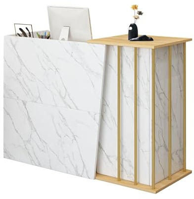 Mostrador De Recepción Moderno para Oficina, Hotel Y Tienda, Gabinete De Cajero con Cajones Y Espacio De Almacenaje, Mesa De Mostrador para Peluquería Negocio O Recepción Comercial(Marble,120cm)