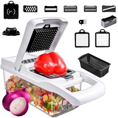 15-in-1 Vegetable Chopper - Vegetable Cutter Mandoline Vegetables Slicer - Potato Chipper - Onion Salad Choppers Manual, Vegetables Choppers & Dicer with Food Container, Multifunctional Kitchen Tools