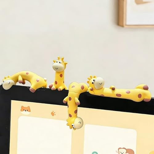 Kouoybt 4PCS Mini Goose Figurines Funny Computer Monitor Decor Cute Resin Tiny Goose for Office Desk, Car Dashboard, Table Decorations (Giraffe, 4 Pcs)