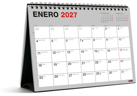 Miquelrius - Calendario 18 Meses 2026 2027 Basic, Calendario de Sobremesa A5 (21 × 14,85 cm), Con Espacio para Anotar, Espiral Doble, Base de Cartón, Español