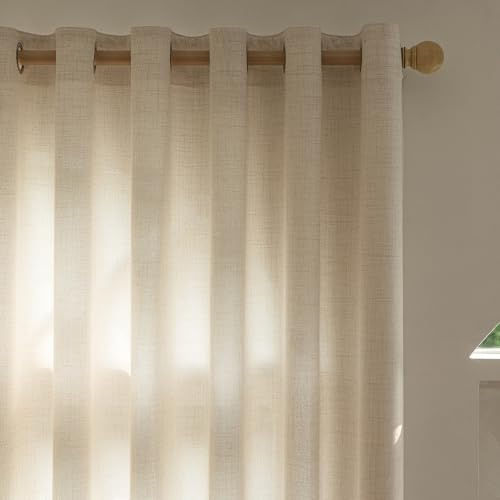 Halbtransparente Leinen Vorhänge Cremeweiß 2er Set 140x245 cm Ösen | 230GSM Schwerer Stoff,Natürliche Leinenoptik,Weicher eleganter Fall,Lichtdurchlässig & Sichtschutz