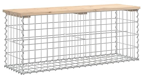 RCODSSK Outdoor Garden Bench with Gabion Design, Solid Pine Wood Seat and Galvanised Steel Base, 103x31.5x42 cm Compact Seating for Patio Backyard
