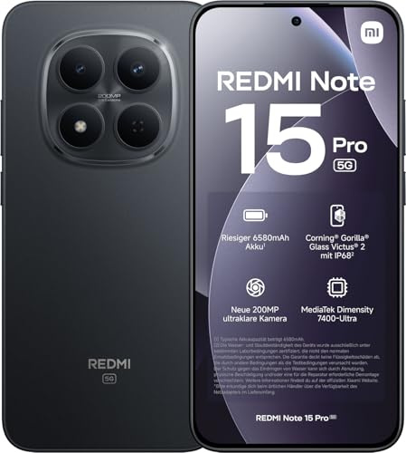 XIAOMI Smartphone Redmi Note 15 Pro 5G NFC, 12 + 512 GB, Negro, IP68, Pantalla AMOLED, Android 15, cámara 200 MP, 120 Hz, batería 6580 mAh, No Incluye Cargador