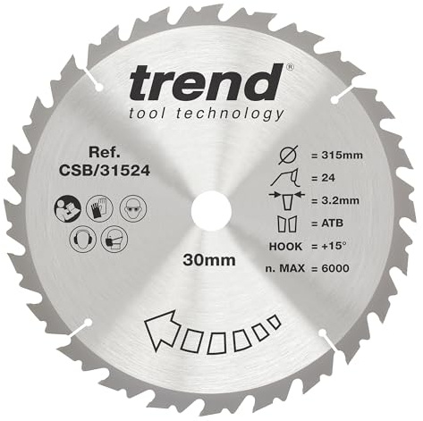 Trend CraftPro TCT-sågblad, 315 mm diameter x 24 tänder x 30 mm borrning, hårdmetallspetsad, CSB/31524