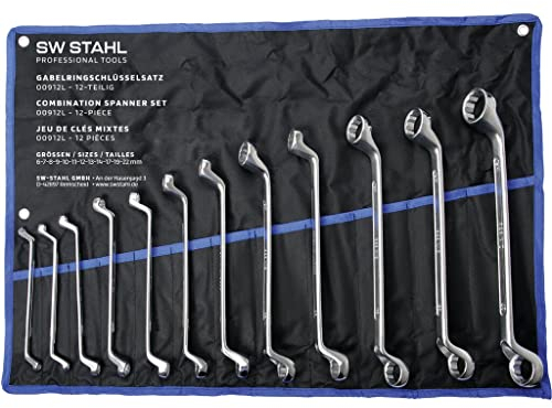 SW-Stahl 01512L Doppelringschlüssel-Satz 6-32 mm, 12-teilig tief gekröpft I Ringschraubenschlüssel I Doppel-Schraubenschlüssel Set I Ringschlüssel-Set gekröpft