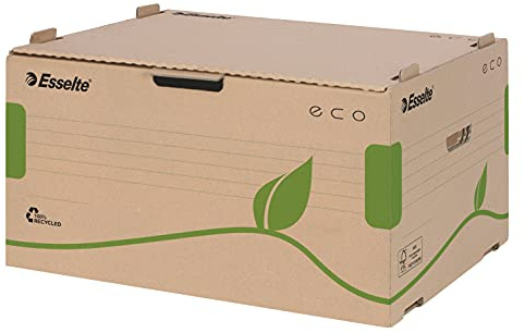 Esselte Eco Archiv-Container, Ideal für Esselte Eco A4 Archiv-Schachteln, 5 x 80 mm/4 x 100 mm, Transportbox mit Lasche Vorne, 100 % recycelte Wellpappe, 100 % recycelbar, 10 Stück, Naturbraun, 623919