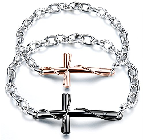 JewelryWe Schmuck Herren Damen Armband, Lieben Freundschaftsarmband, Retro Klassiker Kreuz, Edelstahl, Rose Gold Schwarz Silber