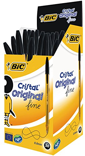 BIC Kugelschreiber Cristal fine – 50 Kulis in Schwarz – Strichstärke: 0,35mm / Kugeldurchmesser: 0,8mm - fein – Dokumentenecht