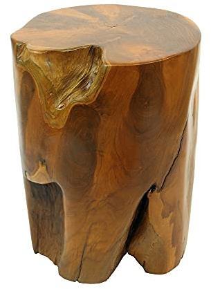 wohnfreuden Teak-Holz Hocker 40 cm lasiert rund Natur Bad Garten Wohnen Holz-Dekoration Sitzgelegenheit Schemel