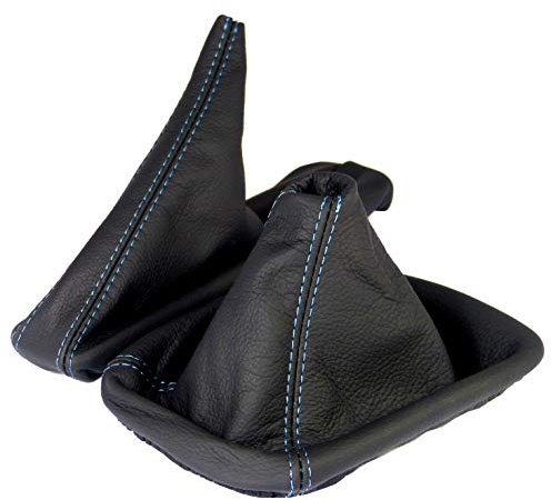 Schaltsack für BMW 3er e46 Set mit Handbremsmanschette - Bj. 1998 - 2007 - Schwarz - Blau - Schaltmanschette Manschette für Schaltung & Handbremse Handbremssack - Abdeckung aus Echtleder - A0183