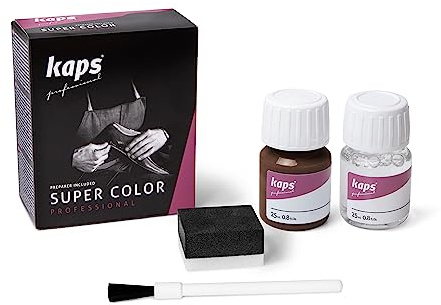 Kaps Dye Super Color + Preparera (25 ml vardera), Professionell läderfärg för Naturläder, Konstläder och Tyg, För näring och Reparation av Läderskor i Olika Färger (175 - Rådjur)