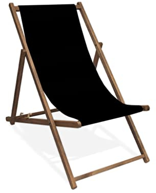 MultiBrands Liegestuhl, Holz, Schwarz ohne Armlehne mit dunkelbrauner Lasur, klappbar (Schwarz)