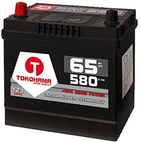 Tokohama Autobatterie 65Ah 580A/EN Asia Japan Starter Batterie Plus Pol Links ersetzt 60Ah 12V